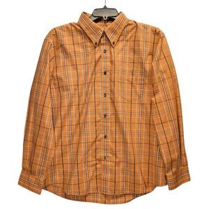 Dockers Shirt Mens XL 17-17 1/2 Tan Madras‎ Plaid Button Down Preppy Office